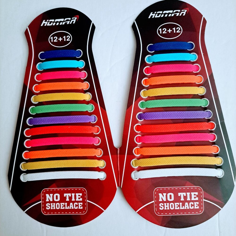 Homar 24-Piece Elastic Multicolor No Tie Flat Shoelaces (12+12) 2 Pairs of Laces
